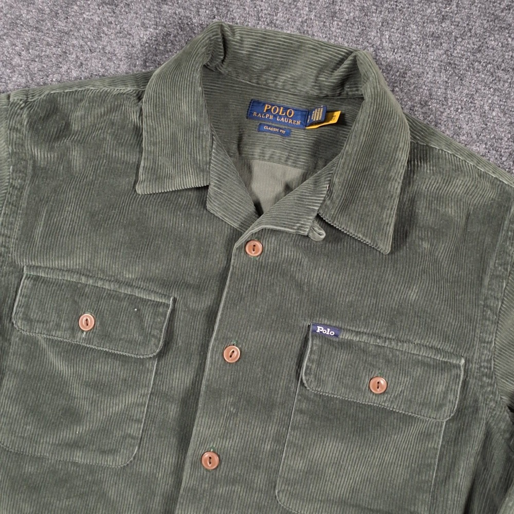 Polo Ralph Lauren Corduroy Camp Shirt Mens Small Olive Green Classic Fit